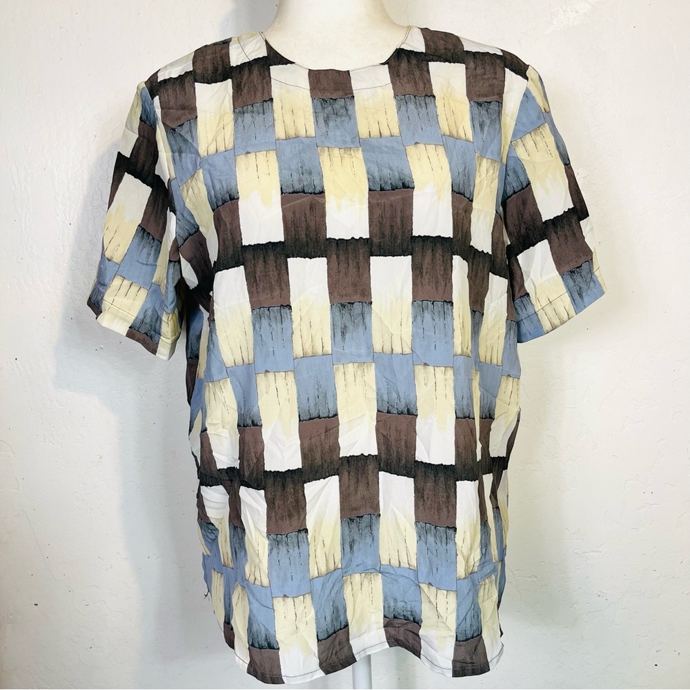 Vintage 80s 90s Kathy Che Size 10 12 Medium Large M L Abstract Print Top Blouse